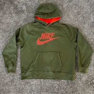 Nike Mens Drifit Hoodie Hooded Sweatershirt Olive Orange Workout Training